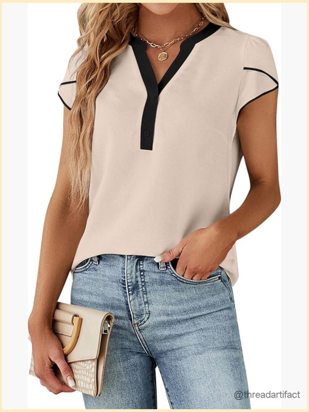 Dressy Casual Button Down Shirt Cap Sleeve V Neck Tunic Top Blouse